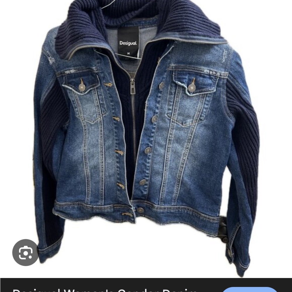 Desigual Denim Jacket with Navy Knit Accents